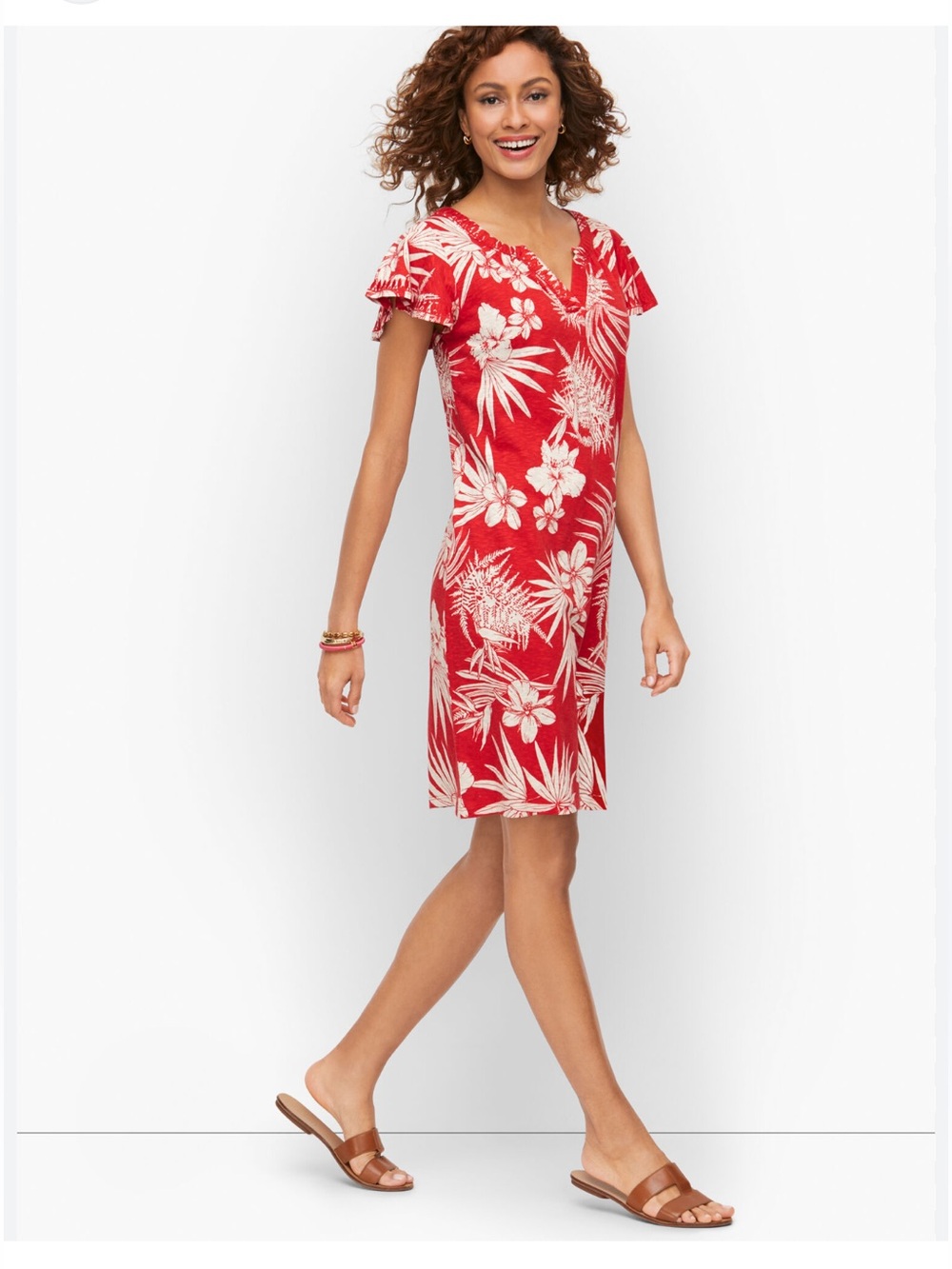 Talbots Red and White Tropical Print floral Dress medium